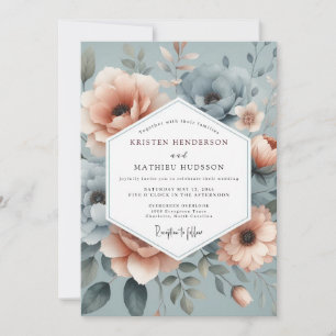 Invitación Boda floral brumosa azul pizarra