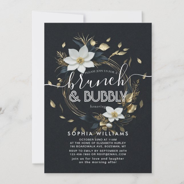 Invitación Boda Floral Brunch Bubbly Bridal Shower (Anverso)