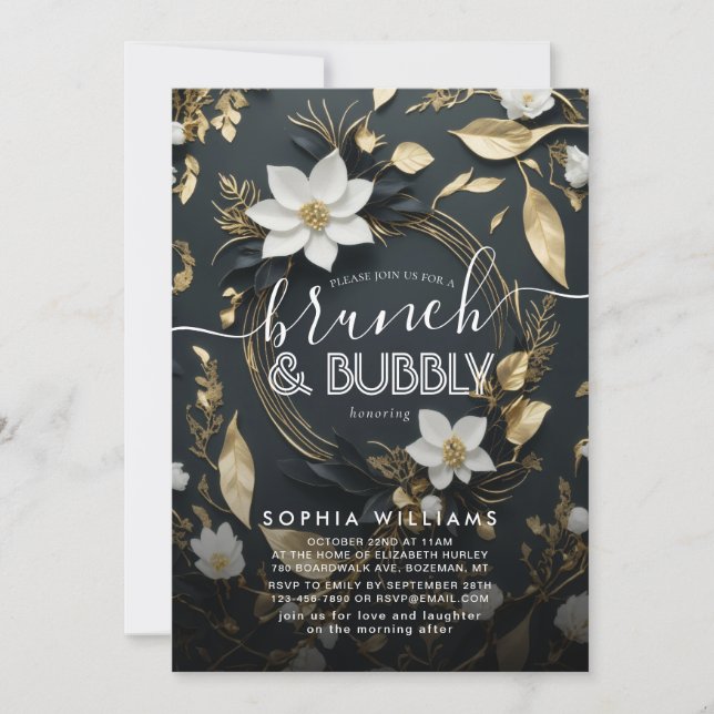 Invitación Boda Floral Brunch Bubbly Bridal Shower (Anverso)