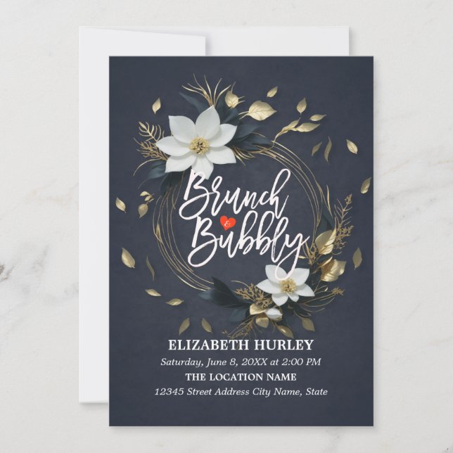Invitación Boda Floral Brunch Bubbly Bridal Shower (Anverso)