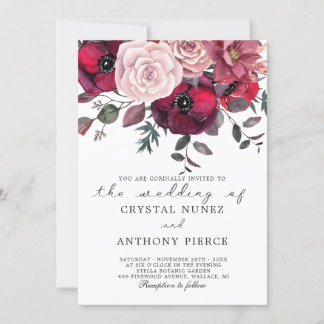 Invitación boda floral burdeos y rubio