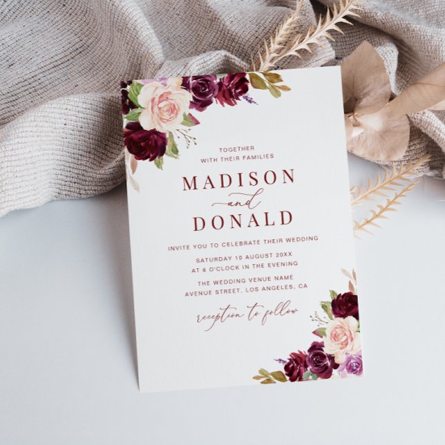 Invitación boda floral burdeos y rubio (Subido por el creador)