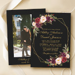 Invitación Boda Floral Burgundy Geometric Black Gold Photo<br><div class="desc">Moderna y elegante acuarela Borgoña Floral Negro y oro Geométrica Invitación a la boda - Foto de vuelta</div>