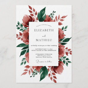 Invitación Boda Floral Burgundy Pintoresco