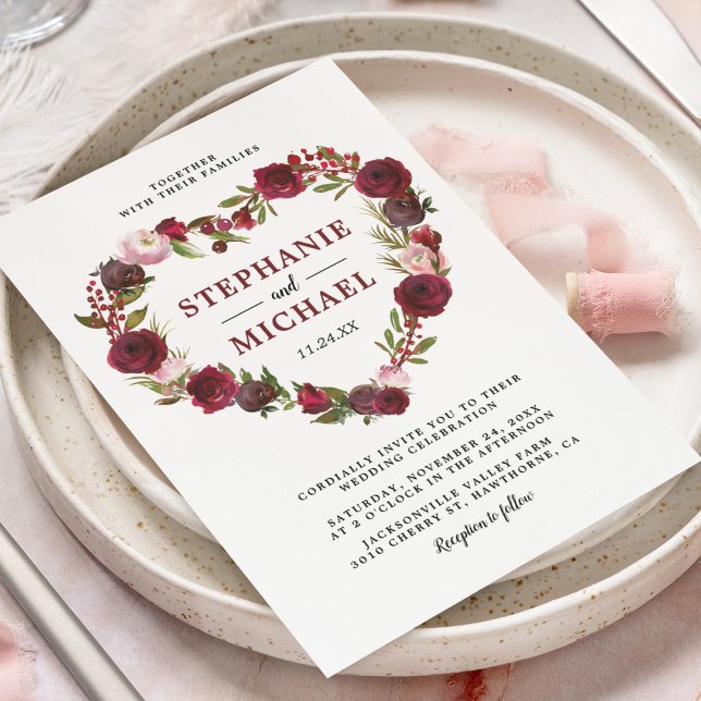Invitación Boda Floral Burgundy Vintage (Subido por el creador)