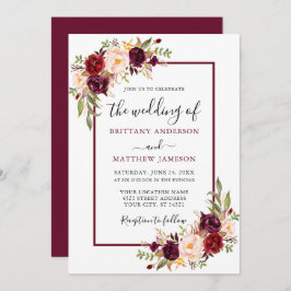 Invitación Boda Floral Burgundy Watercolor