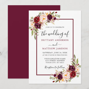 Invitación Boda Floral Burgundy Watercolor