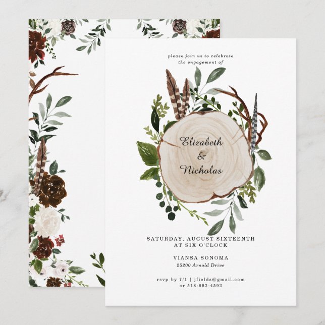 Invitación Boda Floral Campestre Rústica Fiesta de Compromiso (Anverso / Reverso)