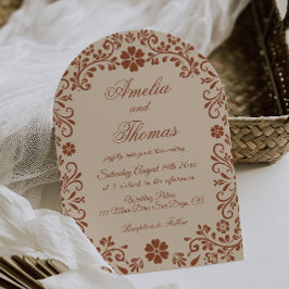 Invitación Boda floral caprichosa beige marrón