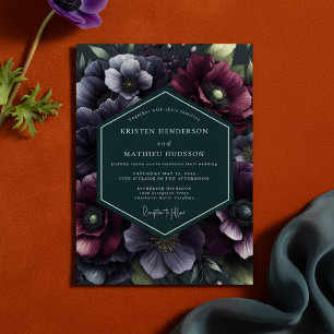 Invitación Boda Floral Caprichosa Crepuscular Ciruela