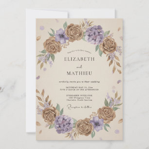 Invitación Boda floral caprichosa de color topo