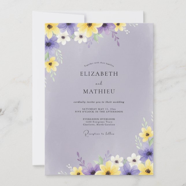 Invitación Boda floral caprichosa de lavanda (Anverso)