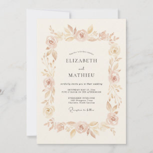 Invitación Boda Floral Caprichosa de Melocotón Rosado