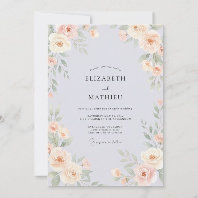 Invitación Boda Floral Caprichosa de Periwinkle (Anverso)