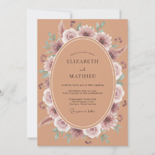 Invitación Boda Floral Caprichosa de Terracota Rosado
