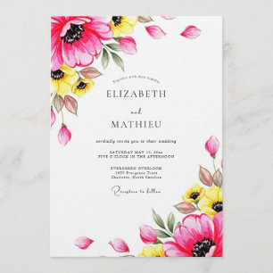 Invitación Boda floral caprichosa fucsia