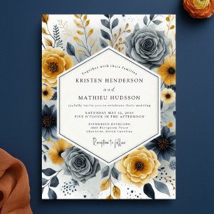 Invitación Boda Floral Caprichosa Gris Ócre