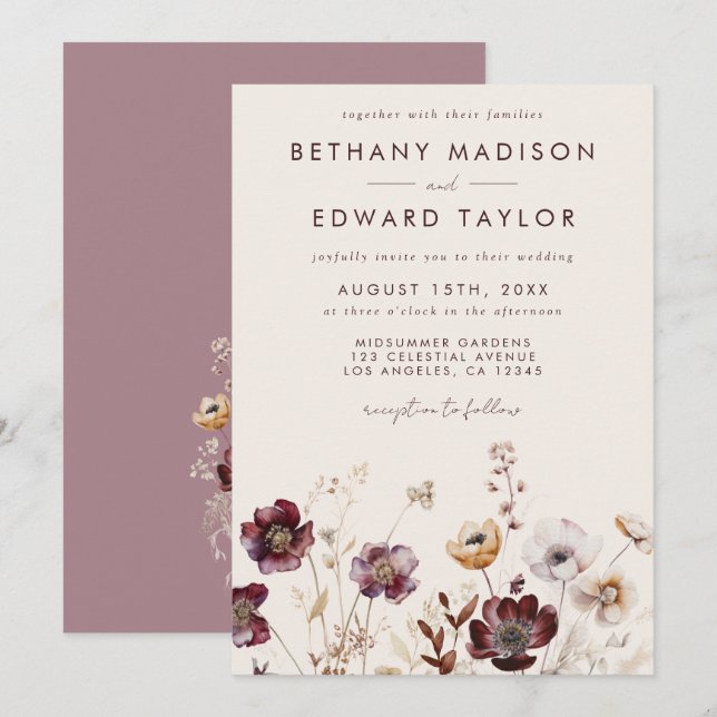 Invitación Boda floral caprichoso (Anverso / Reverso)