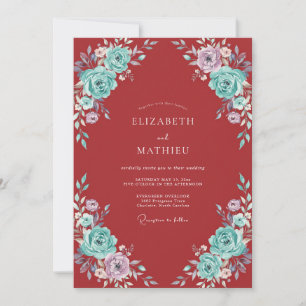 Invitación Boda floral cautivadora de rojo carmesí