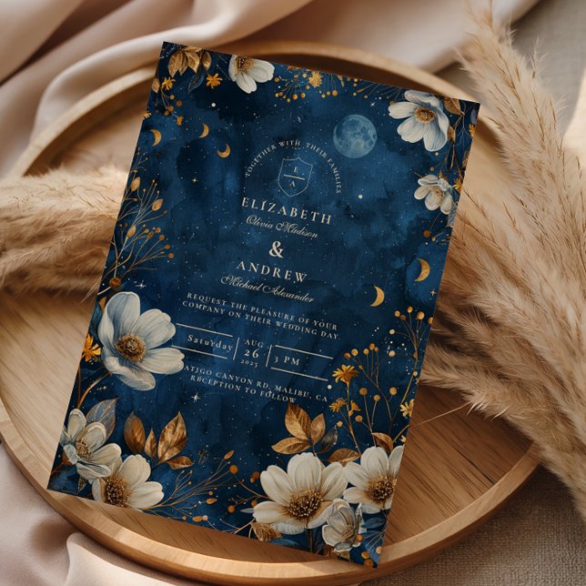 Invitación Boda Floral Celestial de Medianoche (Subido por el creador)