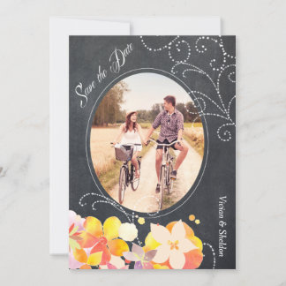 Invitación Boda Floral Chalkboard Foto Guardar fecha