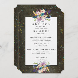 Invitación Boda floral Chalkboard Gold Silver Stars