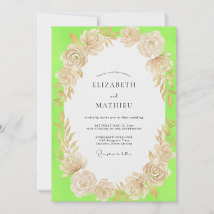 Invitación Boda floral champán chartreuse