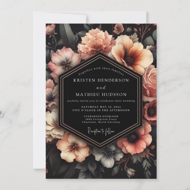 Invitación Boda Floral Chiaroscuro Rosado (Anverso)