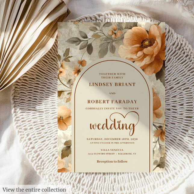 Invitación Boda Floral Chic Boho Terracota Marfil Sage (Chic Boho Terra Cotta Ivory Sage Floral Wedding Invitation)