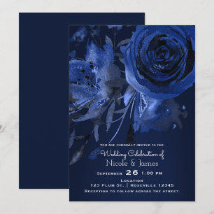 Invitación Boda Floral Chic de Invierno Rosa Azul Audaz