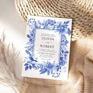Invitación Boda Floral Chinoiserie de Porcelana Azul