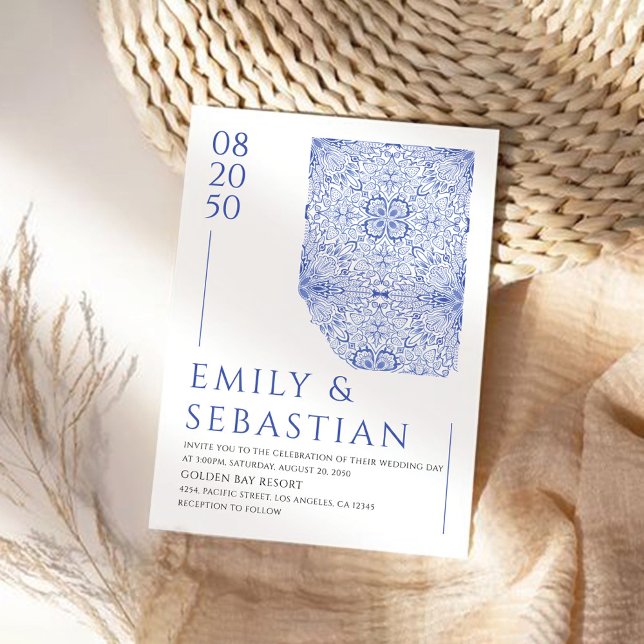 Invitación Boda Floral Chinoiserie de Porcelana Azul (Subido por el creador)