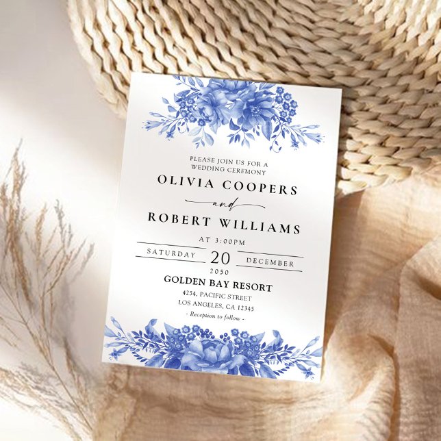 Invitación Boda Floral Chinoiserie de Porcelana Azul (Subido por el creador)