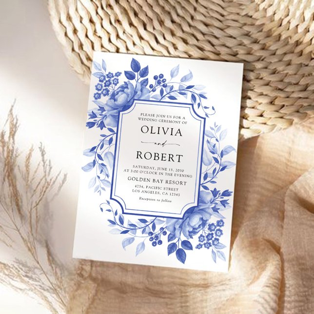 Invitación Boda Floral Chinoiserie de Porcelana Azul (Subido por el creador)