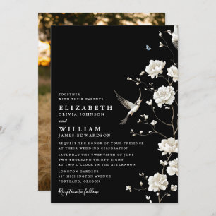 Invitación Boda Floral Chinoiserie en blanco y negro