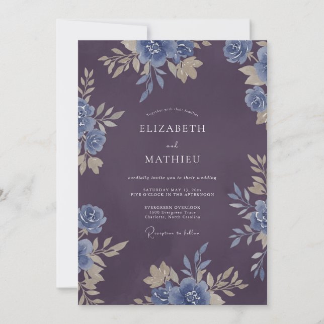 Invitación Boda Floral Ciruela (Anverso)