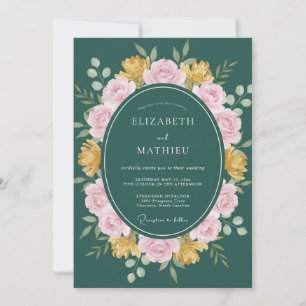 Invitación Boda floral clásica de verde cazador