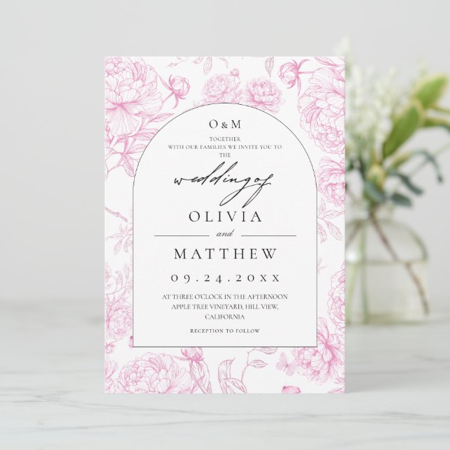 Invitación Boda floral clásica francesa (Anverso de pie)