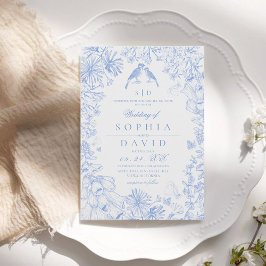 Invitación Boda floral clásica francesa azul blanco