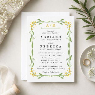 Invitación Boda Floral Clásica Francesa Verde Salvia