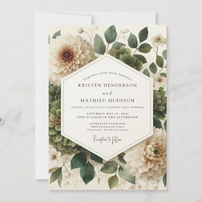 Invitación Boda Floral Clásica Sage (Anverso)