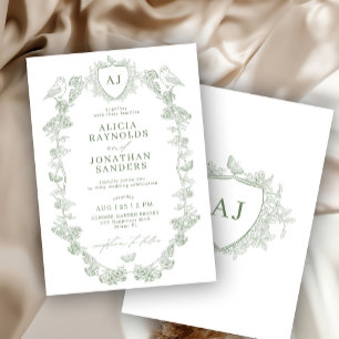 Invitación Boda floral clásica victoriana francesa en verde s