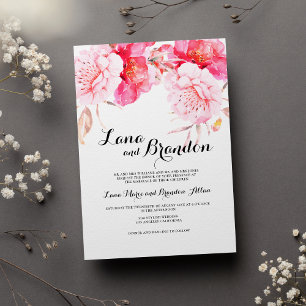 Invitación Boda floral clásico de escritura blanca rosada
