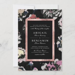Invitación Boda floral clásico negro abstracto moderno