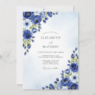 Invitación Boda Floral Cobalt Pintada