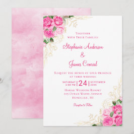 Invitación Boda floral color acuático dorado rosado