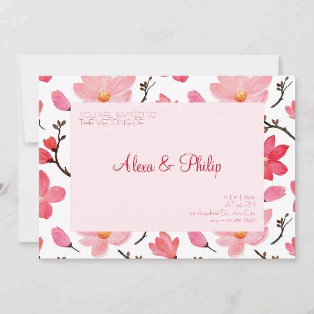 Invitación Boda floral color agua rosa (Anverso)