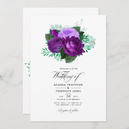 Invitación Boda floral color de agua morado y verde