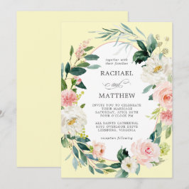 Invitación Boda floral color de agua rosa y amarillo Rubor