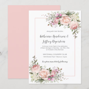 Invitación Boda floral color de agua verde rosa Rubor